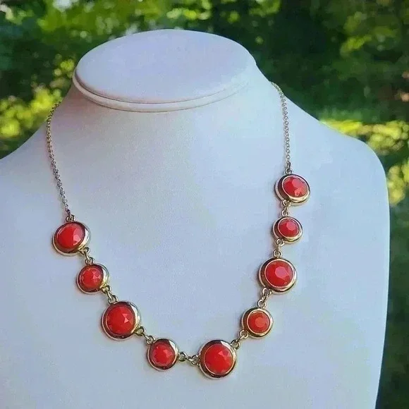 Liz Claiborne Vintage gold tone orange stones necklace - Picture 5 of 17